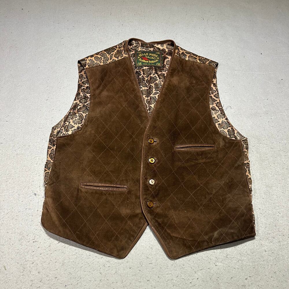 Pelle Moda Suede Leather Vest Men's 48 Brown Vintage Made in Italy